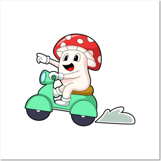 Mushroom as Biker with Scooter Posters and Art